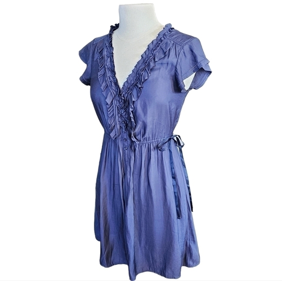 American Eagle Ruffle Short Sleeve Adjustable Waist Mini Dress Blue Size S - Picture 2 of 14